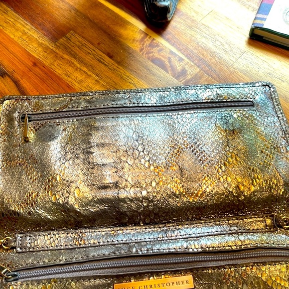 Inge Christopher Leather Metallic Snake Skin Embossed Clutch/Shoulder Bag. P25
